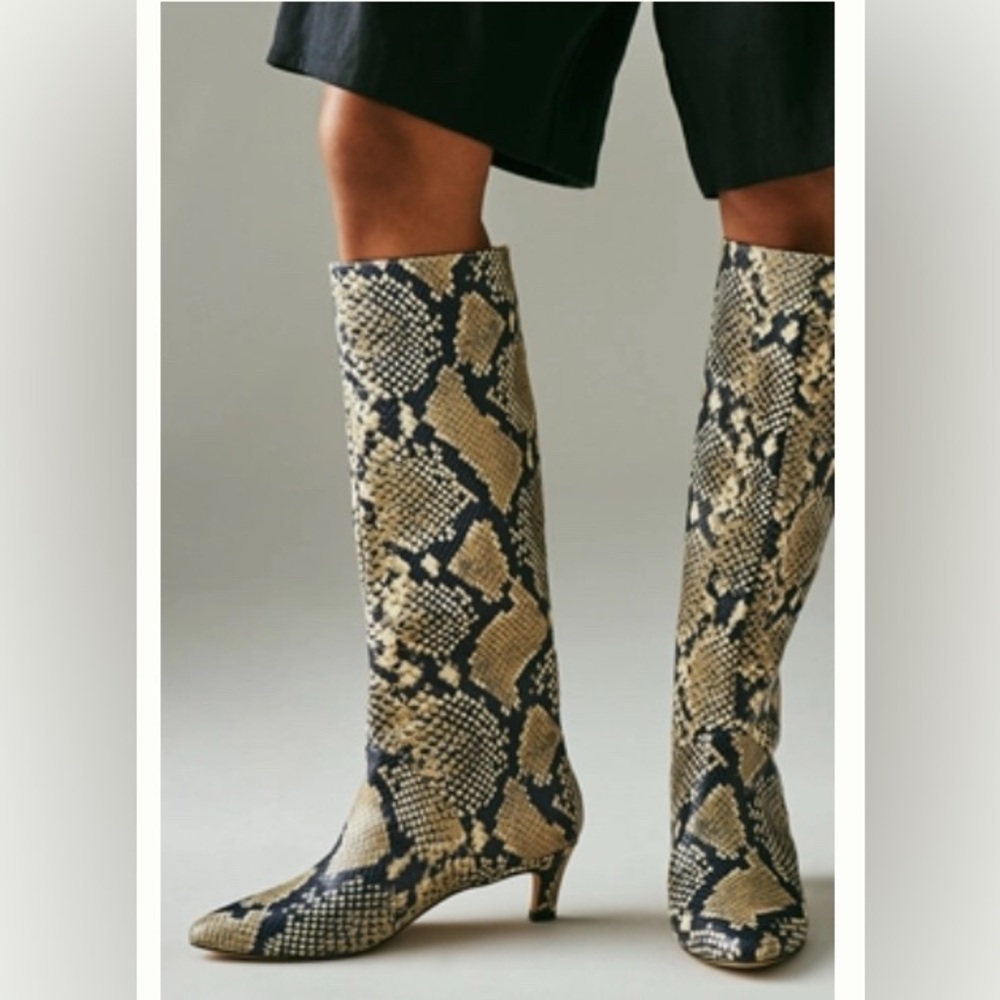 Anthropologie Silent D Erena Kitten-Heel Boots Snakeskin Print 38